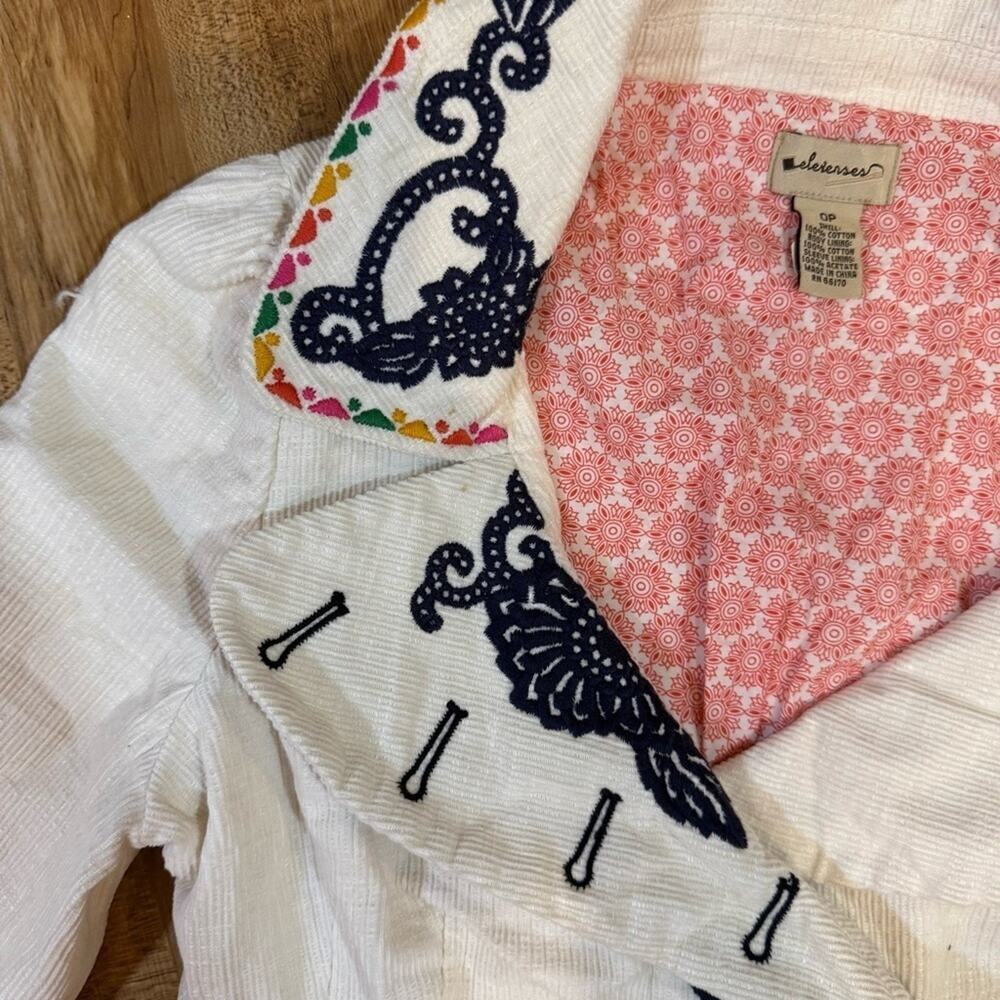 Elevenses Anthropology Rocky Shore Corduroy Embroidered Blazer Size 0P - Picture 5 of 9
